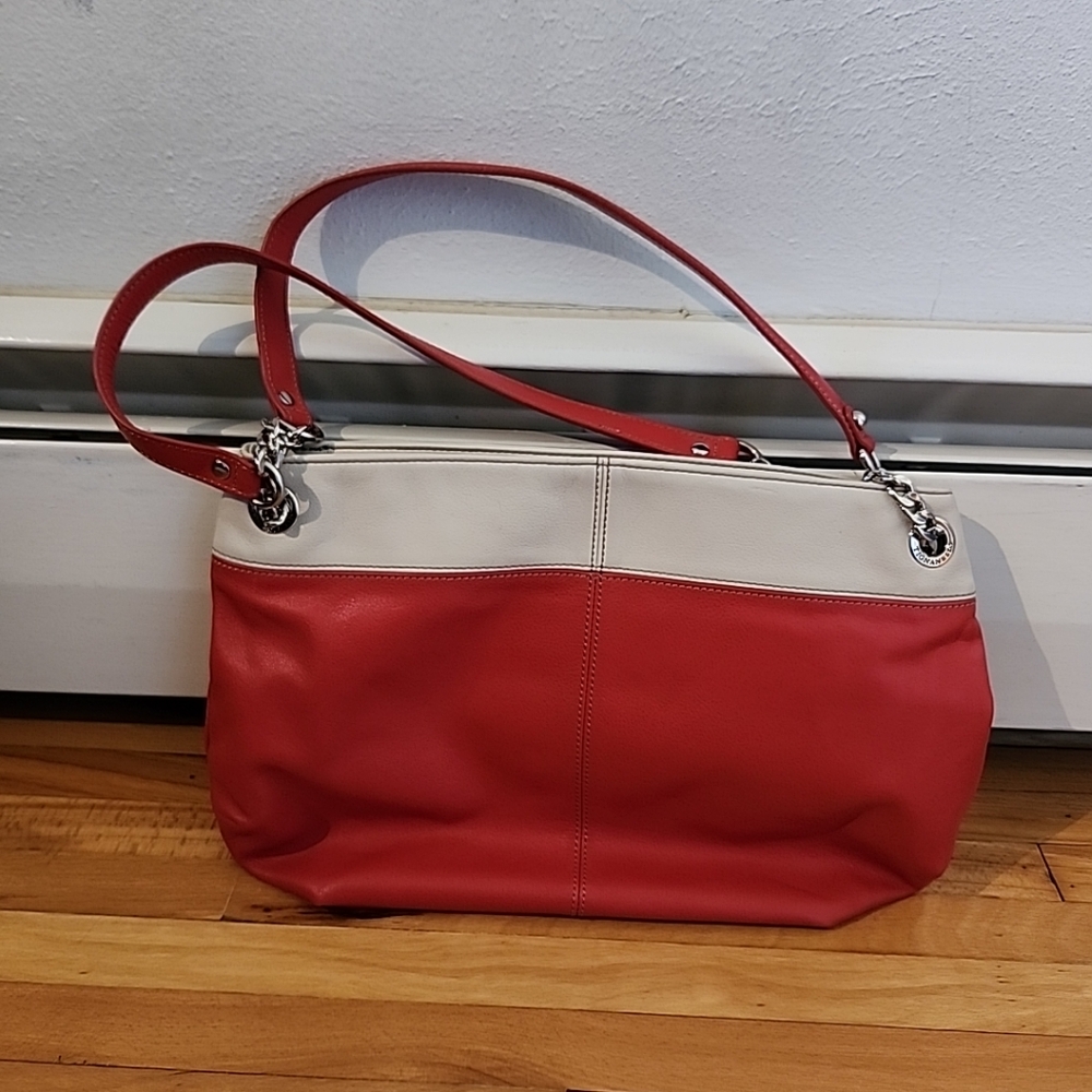 Tignanello Genuine Red Beige Leather Shoulder Bag  Purse READ